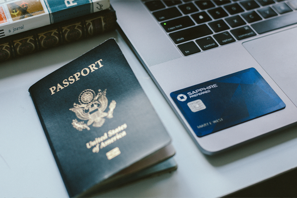 A passport and credit card
