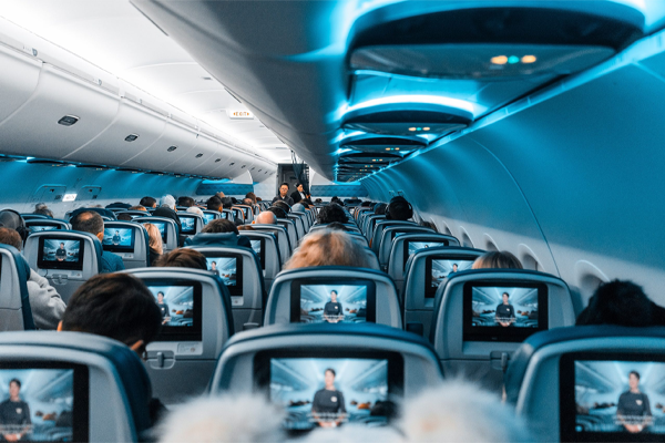 The interior of an airplane