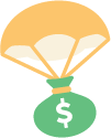 Money being parachuted down
