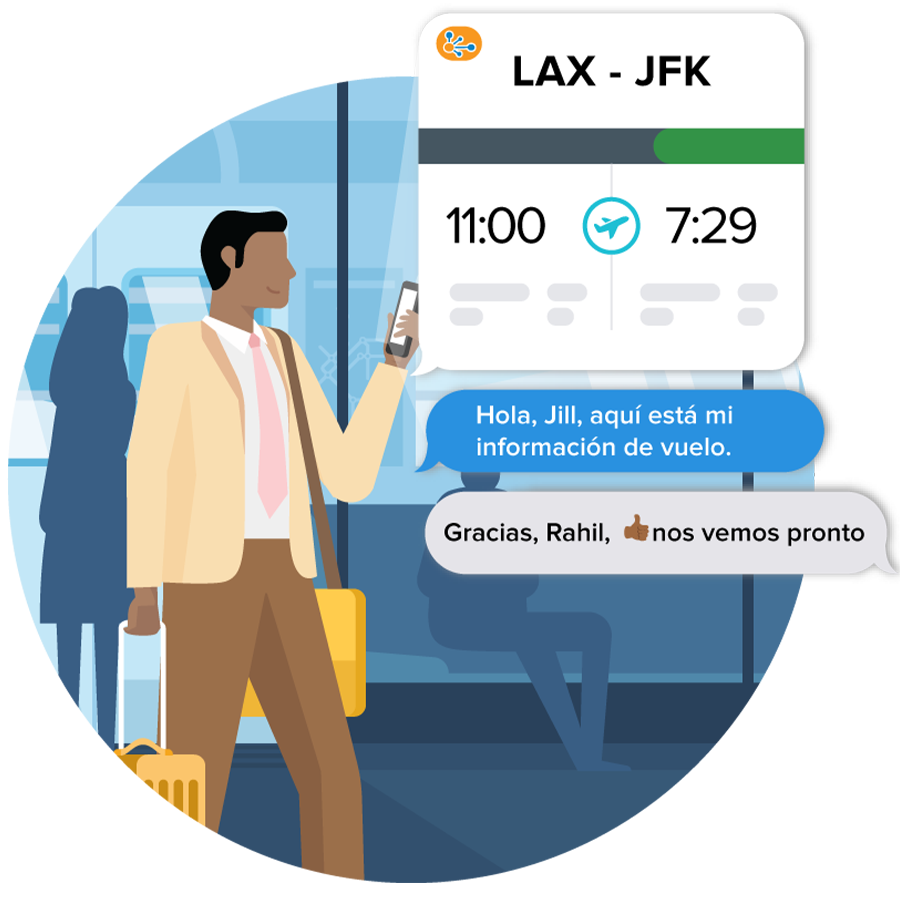 man in airport using share calendar