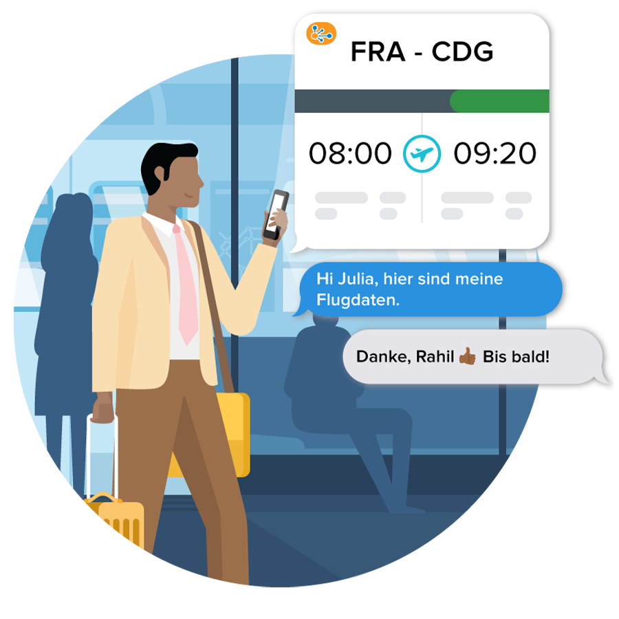 man in airport using share calendar