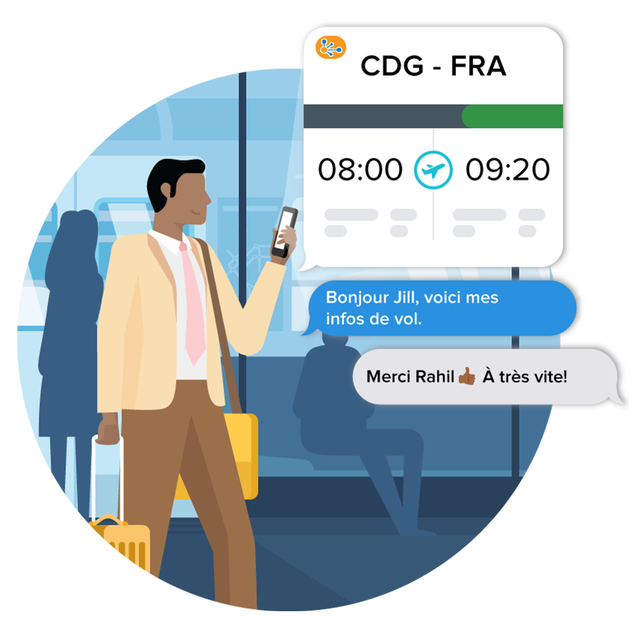 man in airport using share calendar