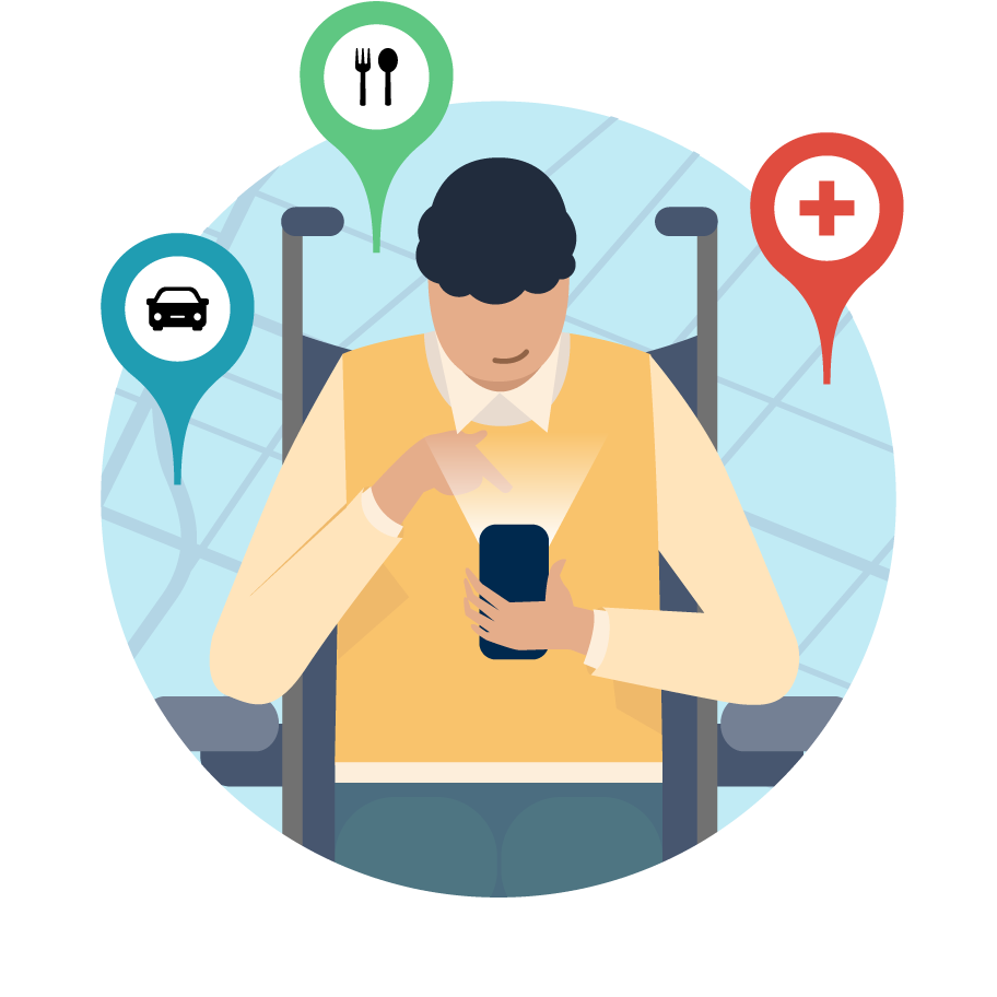 Man checking nearby locations on phone