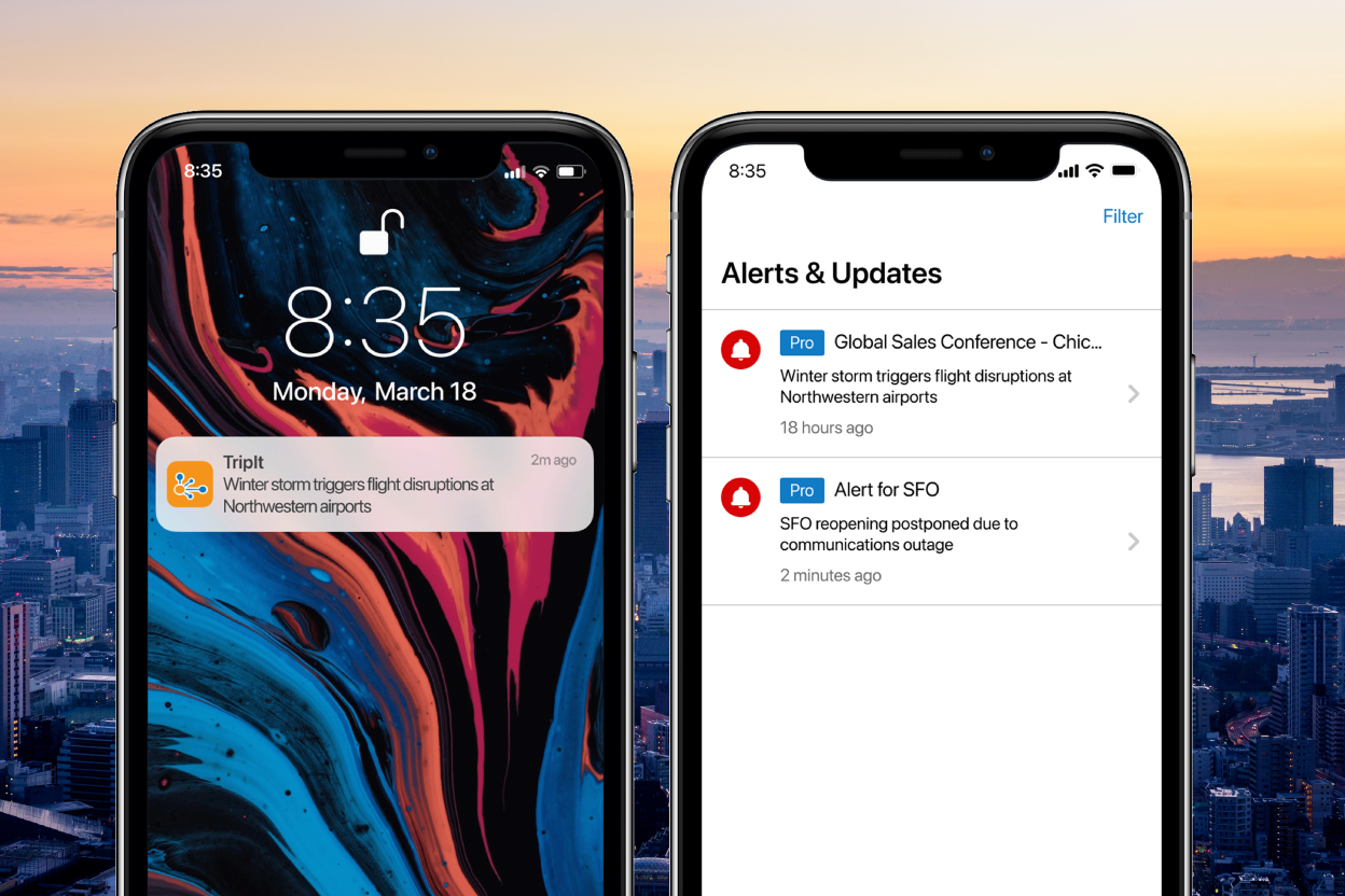 two phone screens with alerts