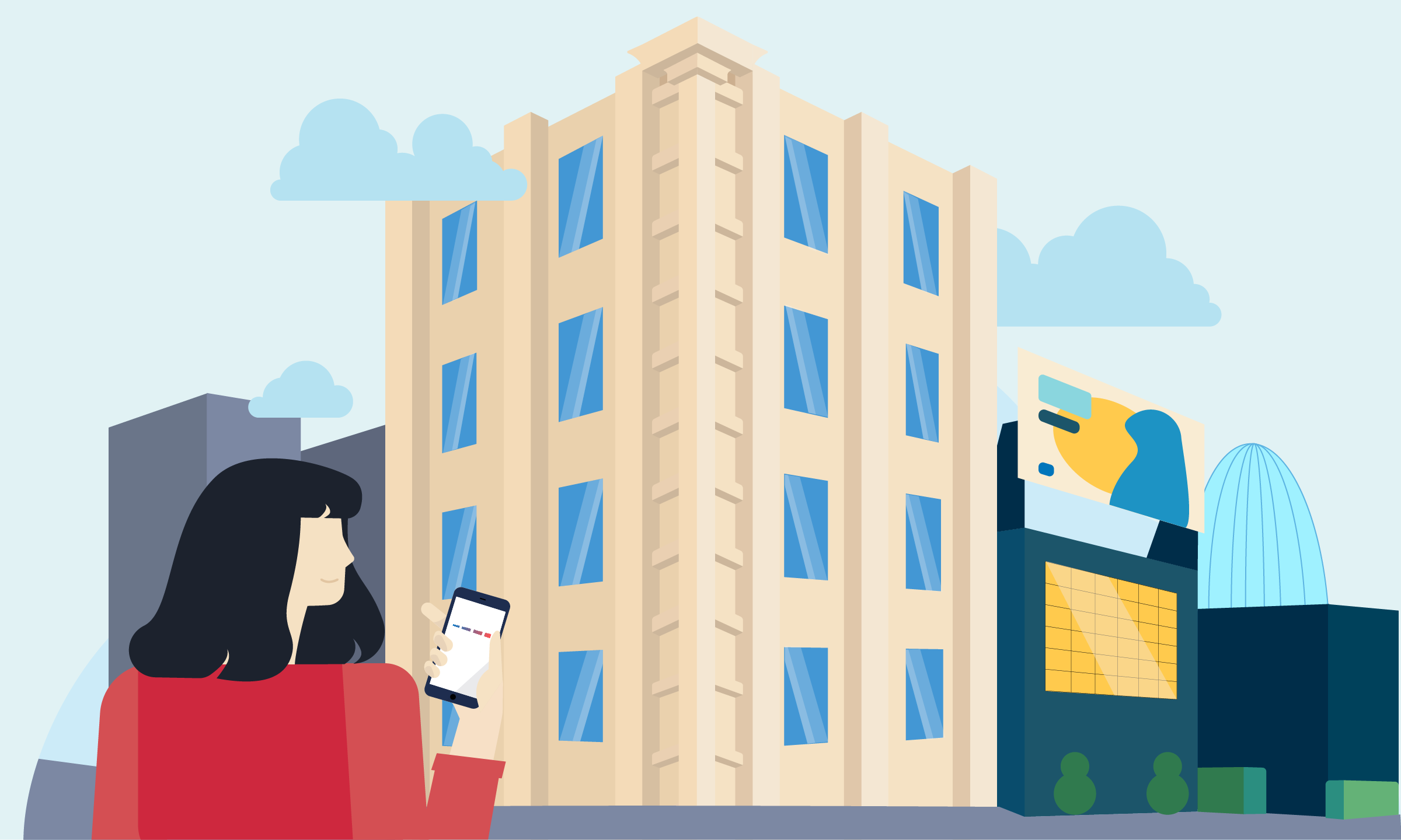 illustration of person in city