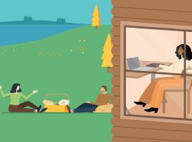 illustration of person working from vacation home