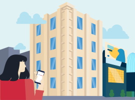 illustration of person in city